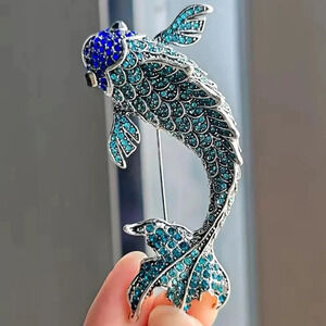 Sirena Blue Crystal Carp Fish Brooch